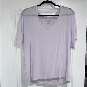 American Eagle Outfitters Women's Light Purple V-Neck Tee
